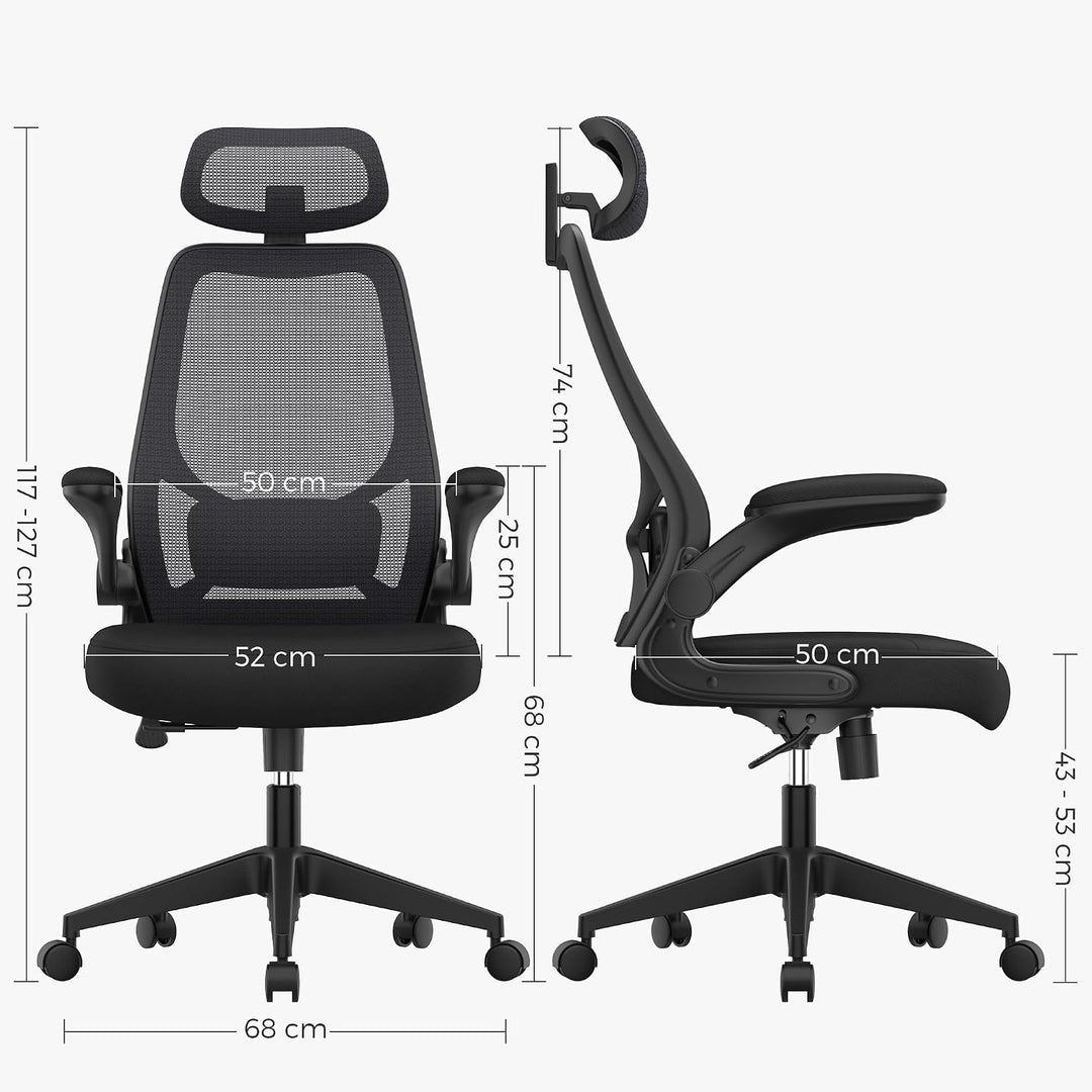 SONGMICS Bürostuhl, ergonomischer Stuhl, Drehstuhl, verstellbare Armlehnen und Kopfstütze, aus atmun