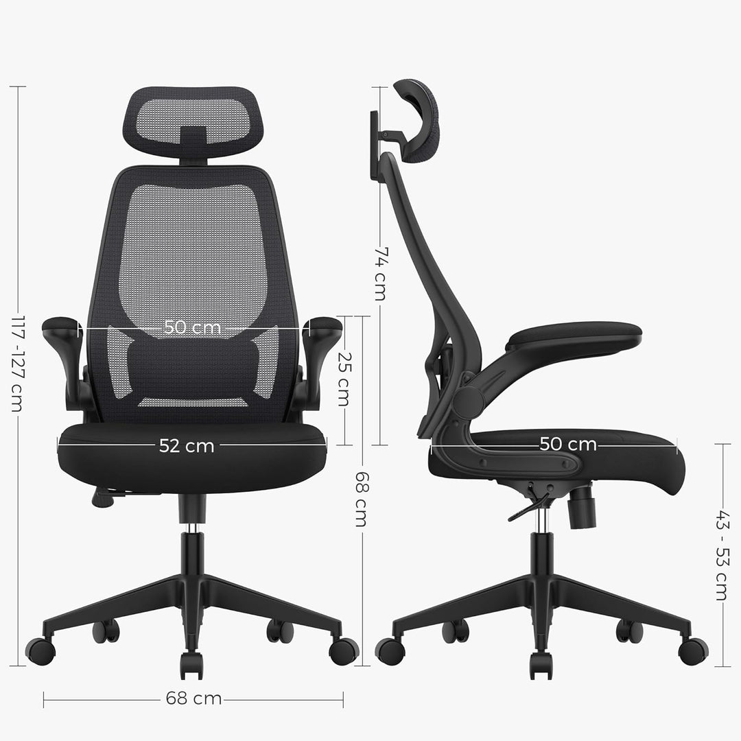 SONGMICS Bürostuhl, ergonomischer Stuhl, Drehstuhl, verstellbare Armlehnen und Kopfstütze, aus atmun