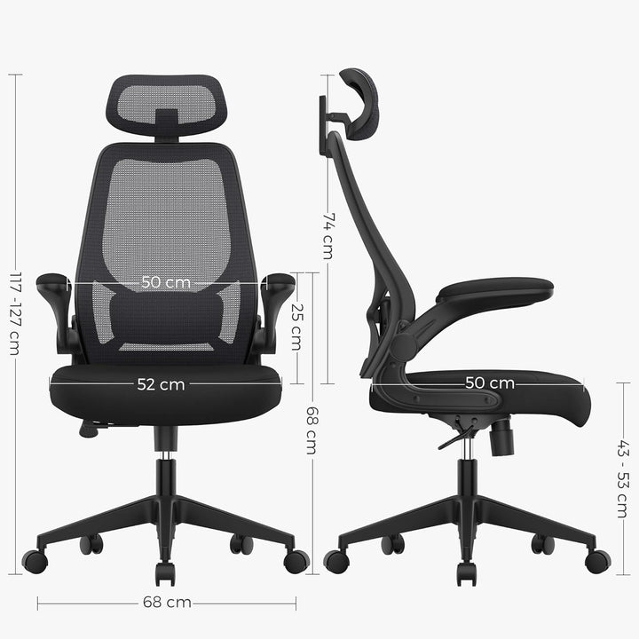 SONGMICS Bürostuhl, ergonomischer Stuhl, Drehstuhl, verstellbare Armlehnen und Kopfstütze, aus atmun