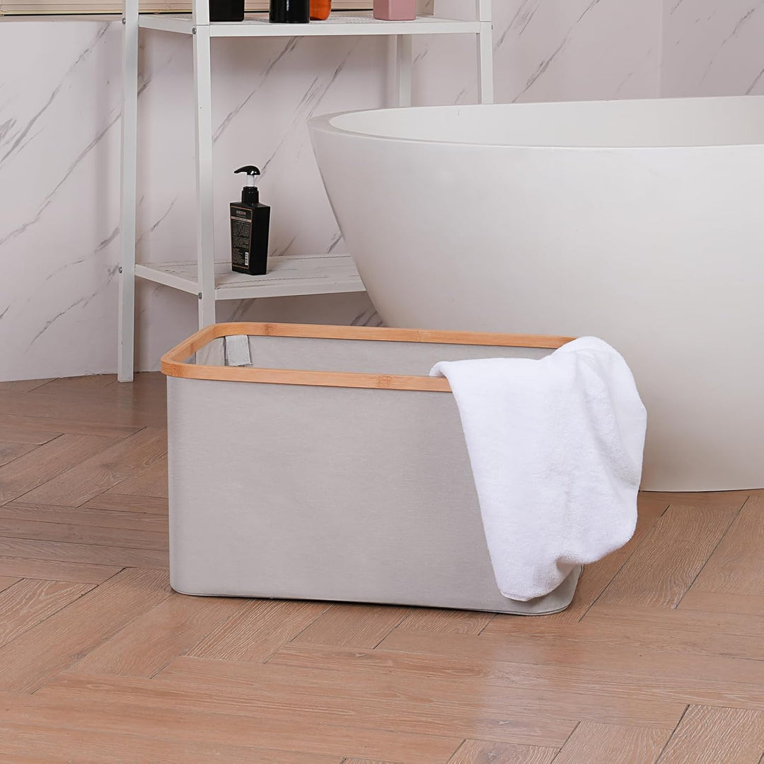 efluky Faltbarer Wäschekorb 60L , Bambus Stoff Faltbarer Storage Basket, Aufbewahrung Klappbar Wäsch