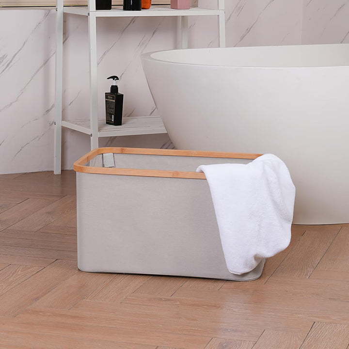 efluky Faltbarer Wäschekorb 60L , Bambus Stoff Faltbarer Storage Basket, Aufbewahrung Klappbar Wäsch
