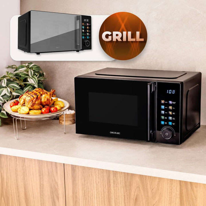 Cecotec Mikrowelle mit Grill Proclean 6130, Schwarz, 20L | 700 W und Grill mit 800 W, 8 Programme, 1
