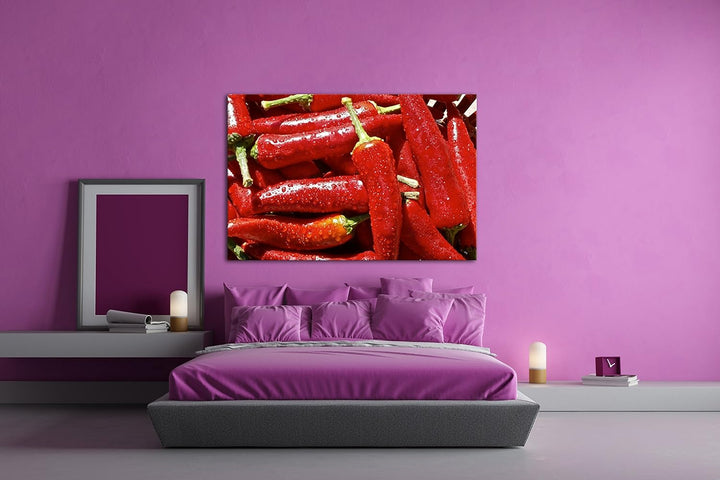 extrem scharfe Peperoni Format: 100x70 als Leinwandbild, Motiv fertig gerahmt auf Echtholzrahmen, Ho