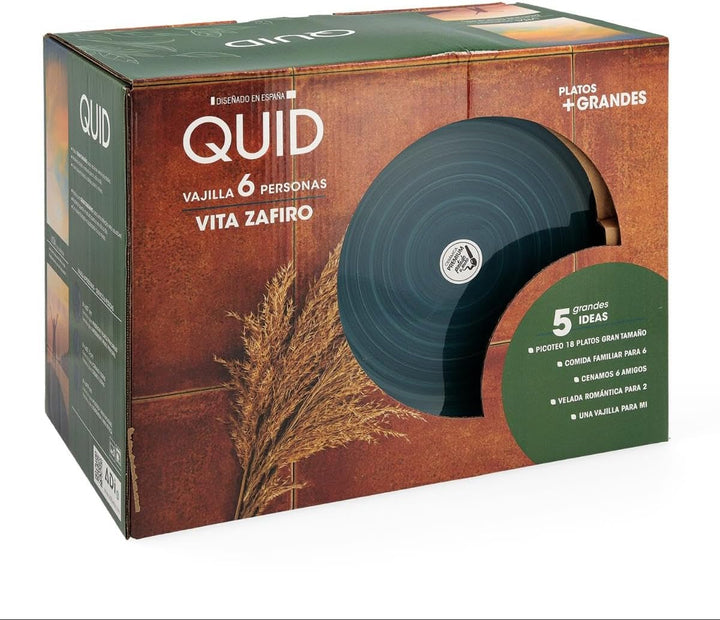 Quid Saphir Vita Geschirr aus Keramik, 18 Stück, 6 Personen, Blau