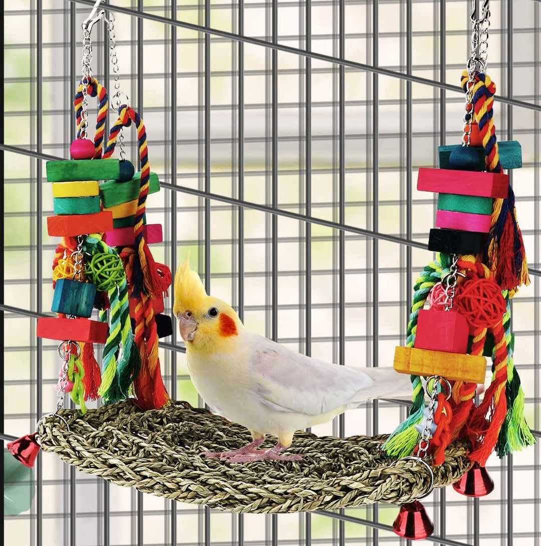 Vogelspielzeug, Sittichspielzeug, Vogelfutter, Wandspielzeug, Seegras, gewebte Hängematte, Schaukelm