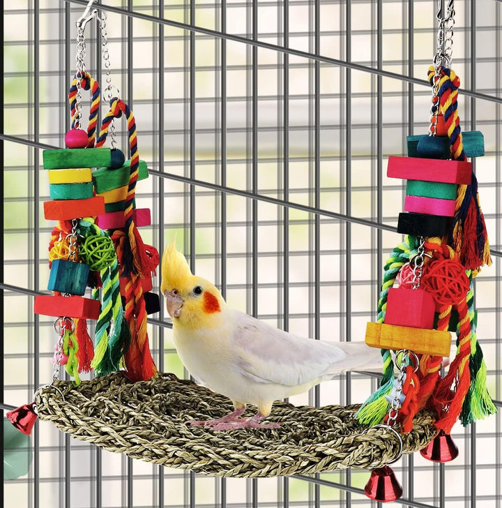 Vogelspielzeug, Sittichspielzeug, Vogelfutter, Wandspielzeug, Seegras, gewebte Hängematte, Schaukelm