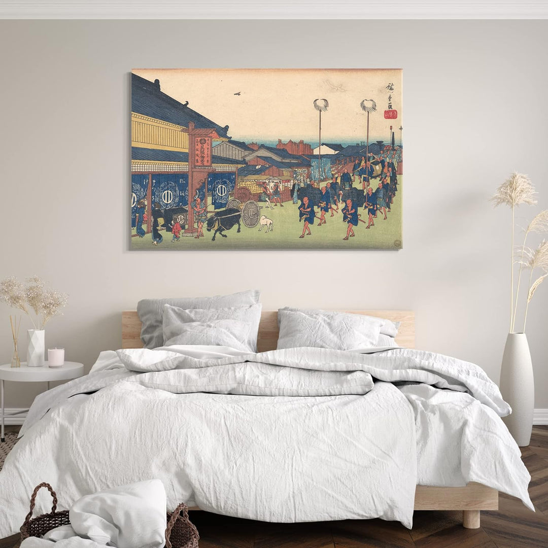 Printed Paintings Leinwand (80x60cm): Utagawa Hiroshige - Shimbashi no Zu 80x60 cm, 80x60 cm