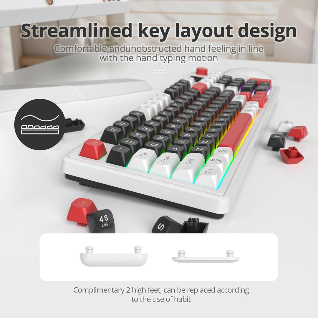 SbocKeeb 96% Kabellose Gaming Tastatur, Leise Membran Tastatur Mechanisches Gefühl mit Ziffernblock,