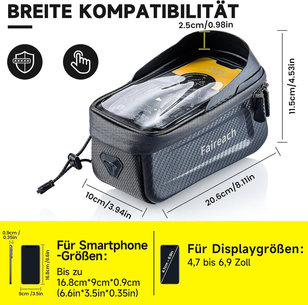 Fahrrad Rahmentasche mit Gurten und Schnellspanner für Smartphones 4.7-6.9” | Schnellverschluss,Wass