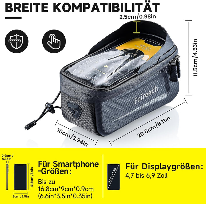 Fahrrad Rahmentasche mit Gurten und Schnellspanner für Smartphones 4.7-6.9” | Schnellverschluss,Wass