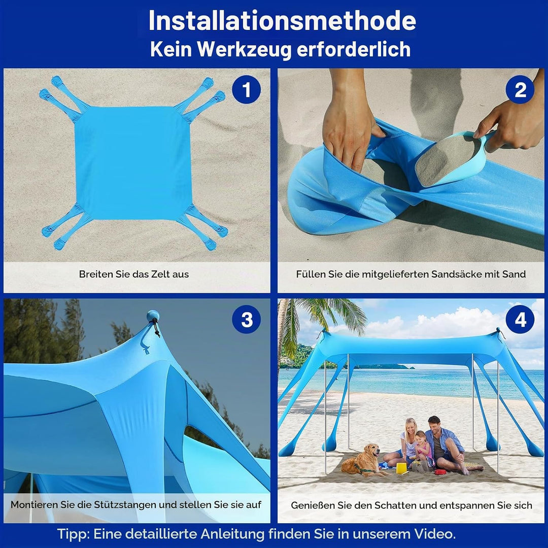 Rhino Valley Strandmuschel, Strandzelt Sonnenschutz UV 50+, Windschutz Strandzelt, Tragbar Sonnenseg