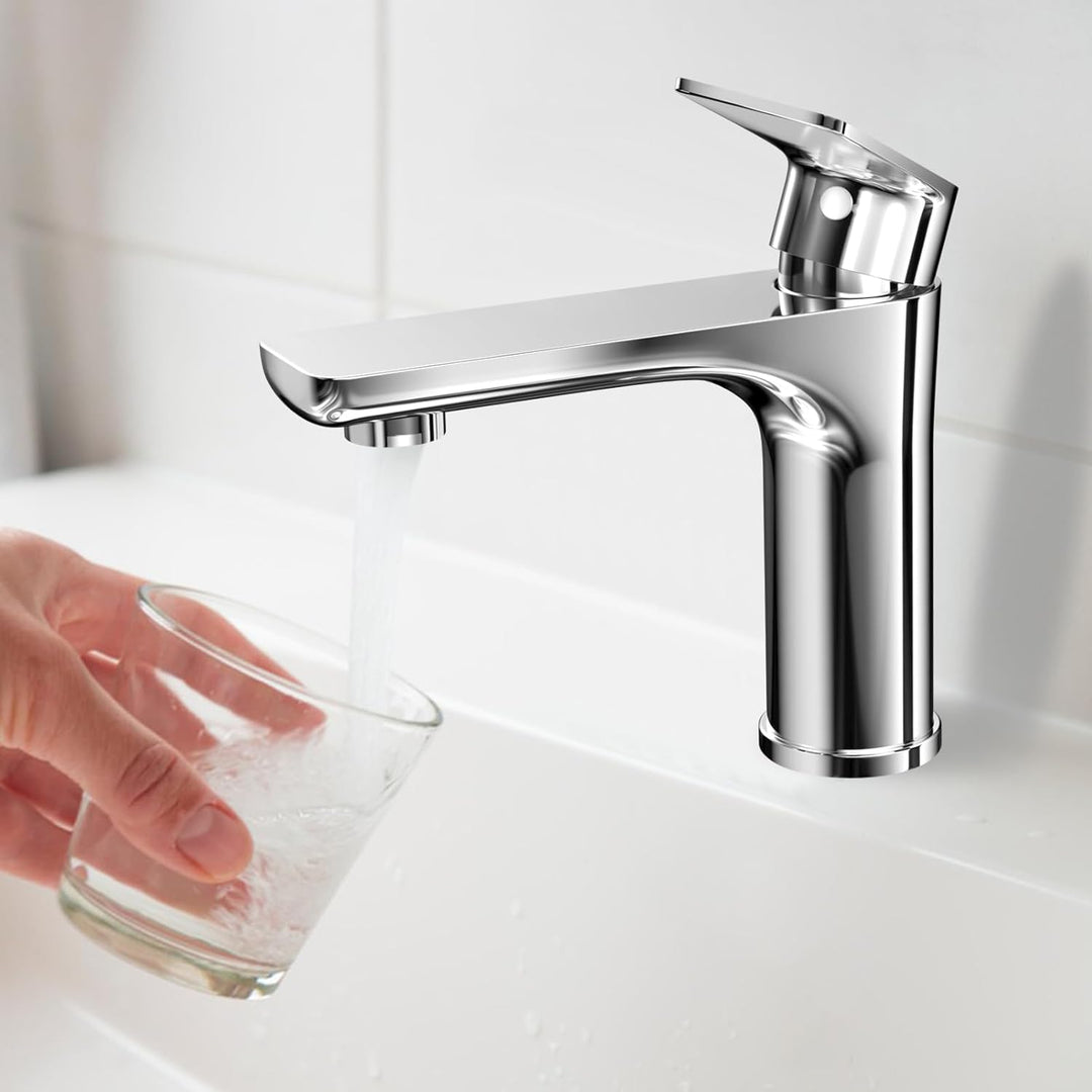 WinGluge Waschtischarmatur mit Anschlussschlauch, Mischbatterie Waschbecken Wassersparend, Badarmatu