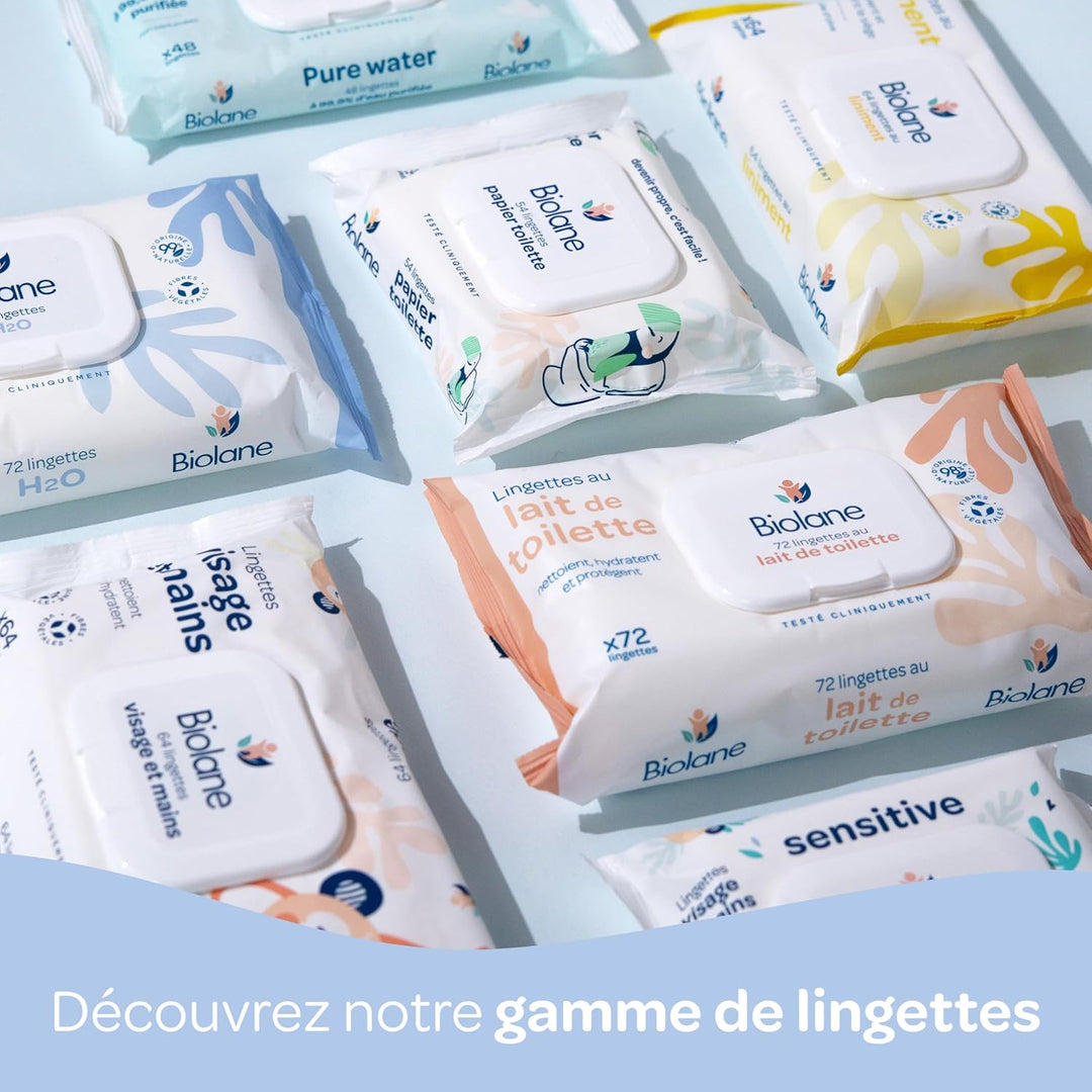BIOLANE - 12 Packungen – Babytücher mit Toilettenmilch – Baby – 864 Babytücher – reinigt und spendet