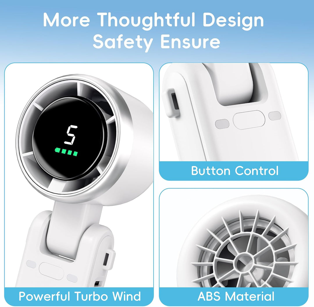 Morelax Tragbarer Turbo Handventilator, 5-stufiger, LED-Display, 4000mAh Akku USB Aufladbar, 3-in-1