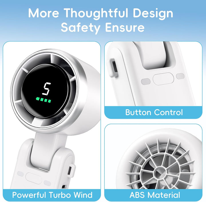 Morelax Tragbarer Turbo Handventilator, 5-stufiger, LED-Display, 4000mAh Akku USB Aufladbar, 3-in-1