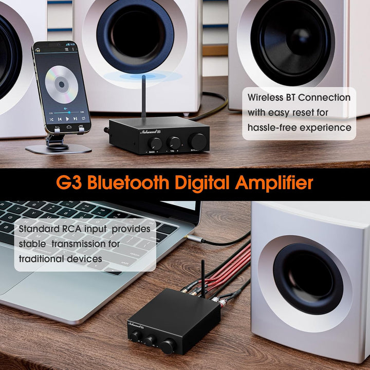 Nobsound Bluetooth 5.0 Stereo Verstärker: Mini Audio 2.0 Kanal Integrierter Verstärker mit Bass-Höhe