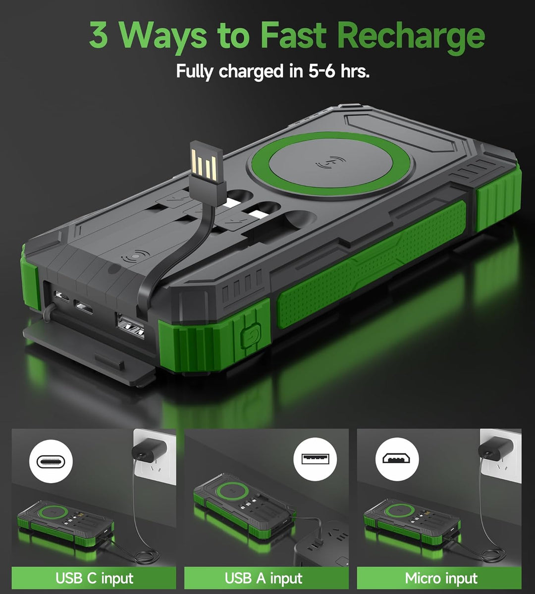 Power Bank 56800mAh PD30W Solar Powerbank USB C Wireless Charging Externer Akku Ladegerät mit 4 Kabe