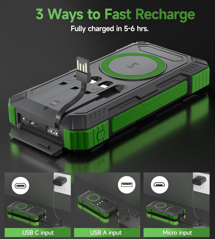 Power Bank 56800mAh PD30W Solar Powerbank USB C Wireless Charging Externer Akku Ladegerät mit 4 Kabe