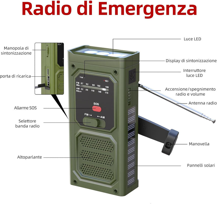 Notfall-Solarradio, Tragbare Kurbelradio mit SOS-Alarm, LED-Taschenlampe, AM/FM Notfallradio mit 200