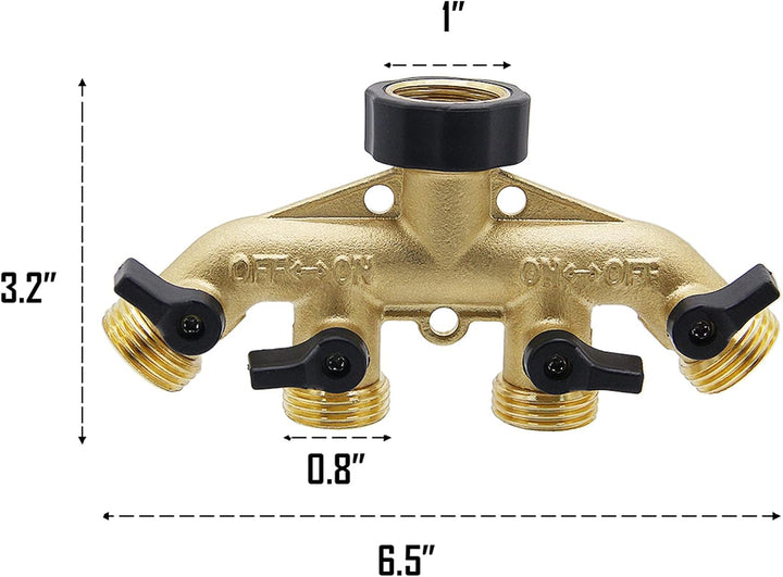 ATDAWN 4-Wege-Schlauchverteiler aus Messing, 1,9 cm (3/4 Zoll) Messingschlauch-Wasserhahn-Verteiler,