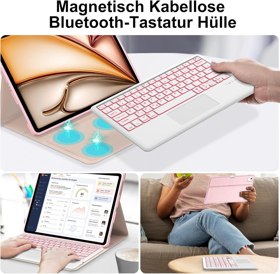 Hülle mit Tastatur für iPad Air 13 Zoll M4 2026/M3 2025/M2 2024 con Touchpad, Magnetisch Abnehmbare
