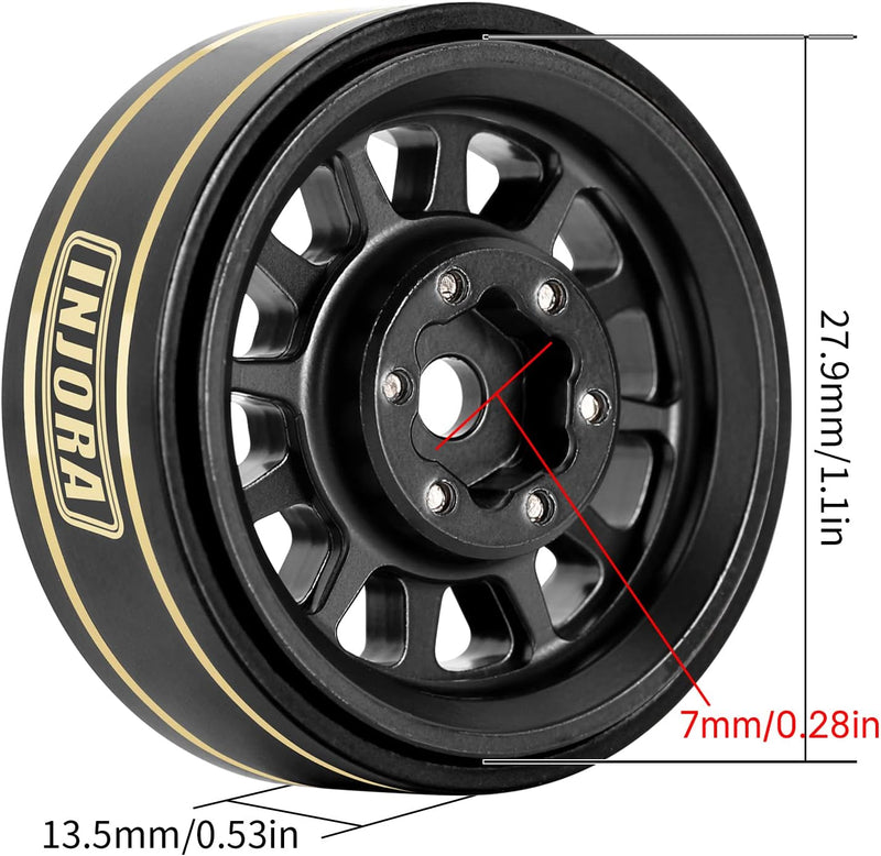 INJORA 1.0 Plus Messing Beadlock Felgen 4PCS 12-Speichen Räder für TRX4M SCX24 FCX24 1/24 1/18 RC Cr