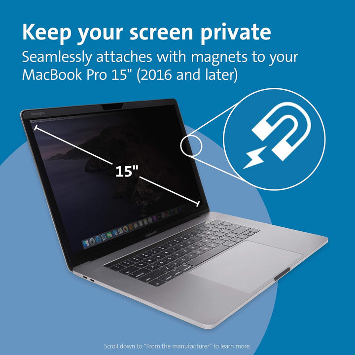 Kensington Laptop Blickschutzfilter für Apple MacBook Pro 15 Zoll - Reduzierung von Blendwirkung und
