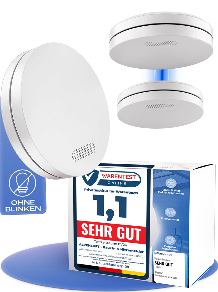 ALPENLUFT Rauchmelder Funk Vernetzt 10 Jahre Batterie, Rauchwarnmelder &amp; Hitzemelder 2in1, Feuermeld