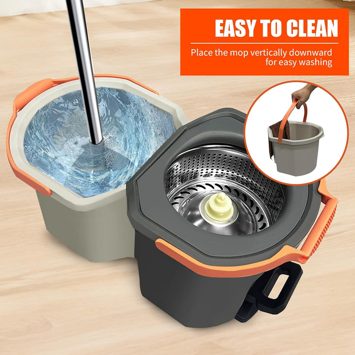 Wischmopp Set mit geteiltem Eimer & Fusspresse – Faltbarer Bodenwischer mit Auswringfunktion & 2-Kam