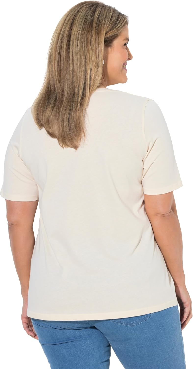 Ulla Popken Damen grosse Grössen Übergrössen Plus Size T-Shirts, 2er-Pack, V-Ausschnitt, Halbarm, Bi