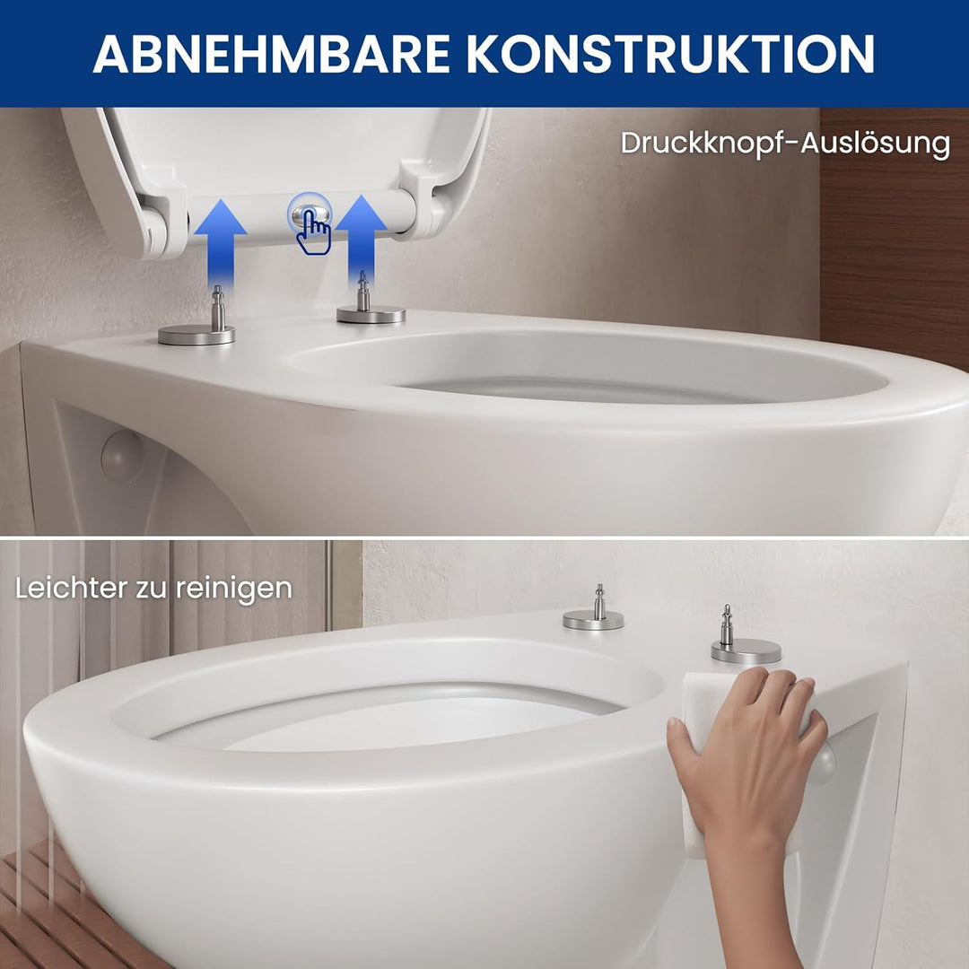 CECIPA Toilettendeckel mit Absenkautomatik, WC Sitz Oval, Klodeckel Absenkautomatik, Klobrille Weiss