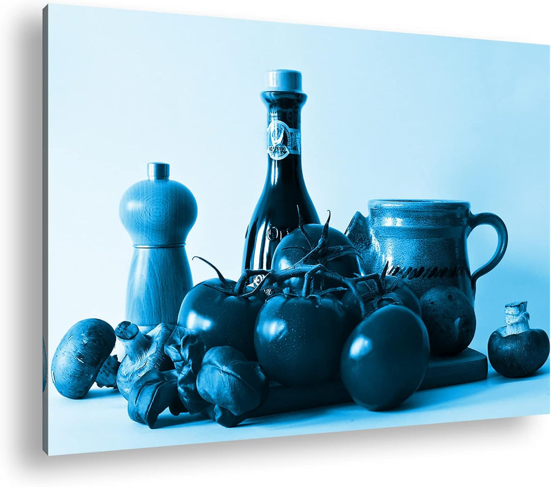 deyoli gesunde Nahrungsmittel auf einem Holzbrett Format 80x60 Effekt: Monocrome Blau als Leinwandbi