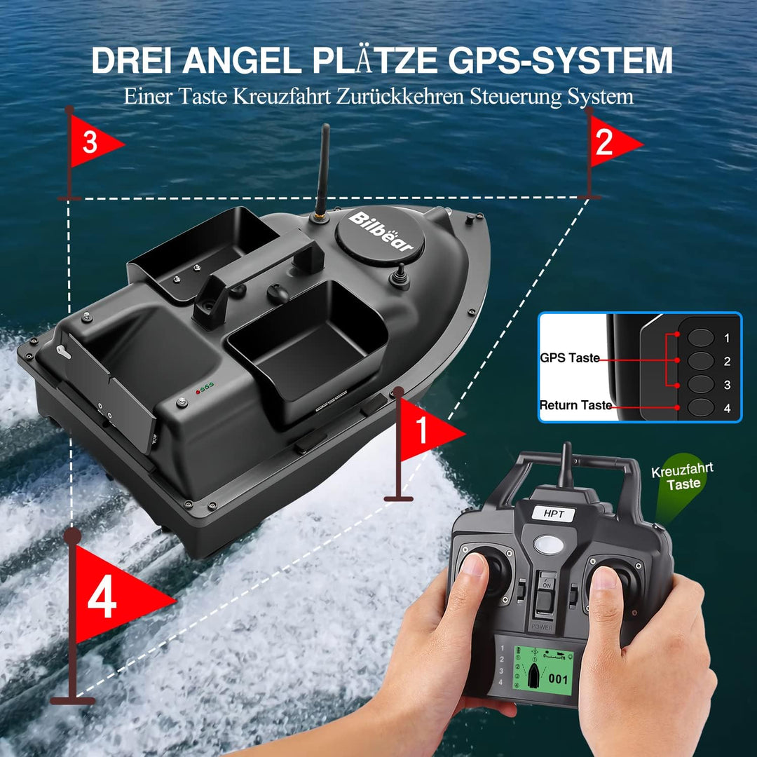RC Köderboot Futterboot mit GPS,Angelköderboot mit 3 Katapult-Köderbehältern Karpfenfischen Fischfin