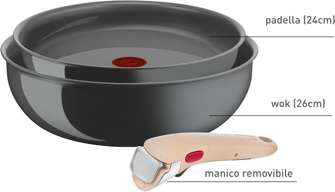 Lagostina Ingenio Vivissima, Set Pfanne 24 cm und Wok 26 cm aus Keramik, antihaftbeschichtet, mit ab