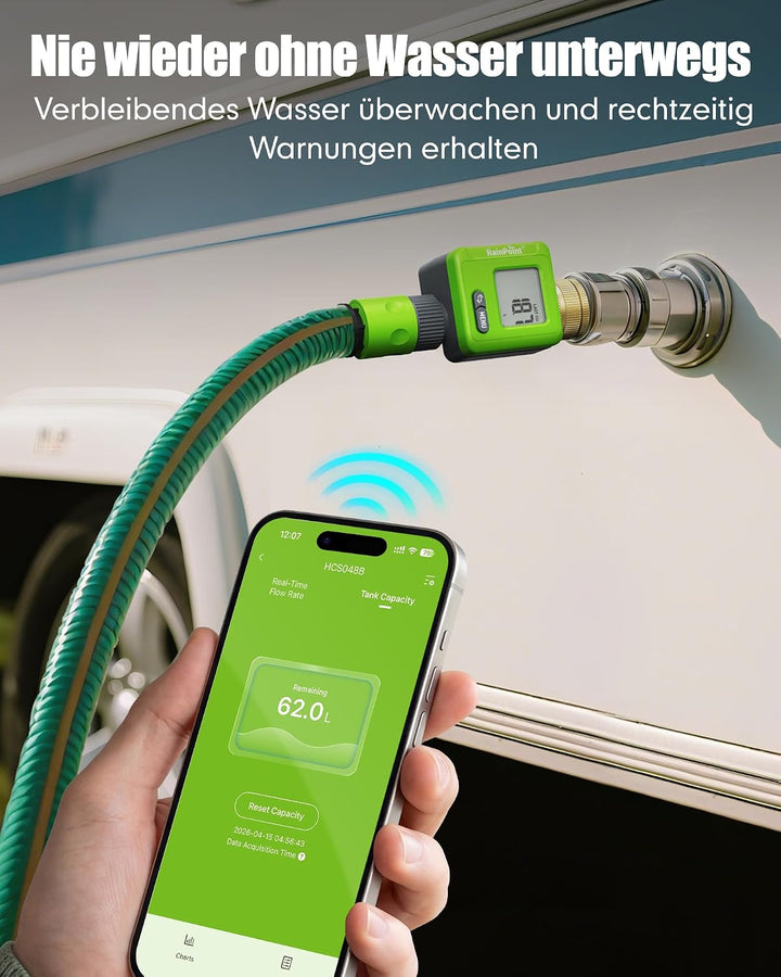 Rainpoint Smarter Bluetooth Wasserzähler mit Doppel-Messinganschlüssen, Wohnmobil Wassertank-Monitor