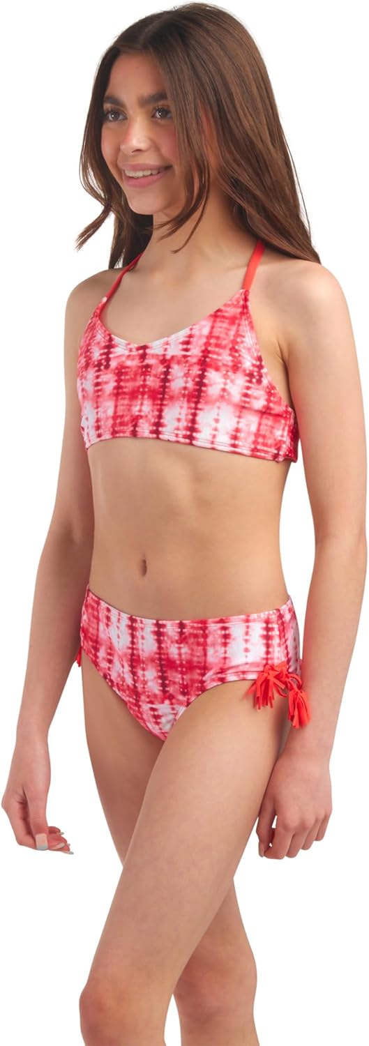Kanu Surf Girls' Willow V-Neck Bikini Beach Sport 2-Piece Swimsuit Willow Red Tie-dye 10, 10 Willow