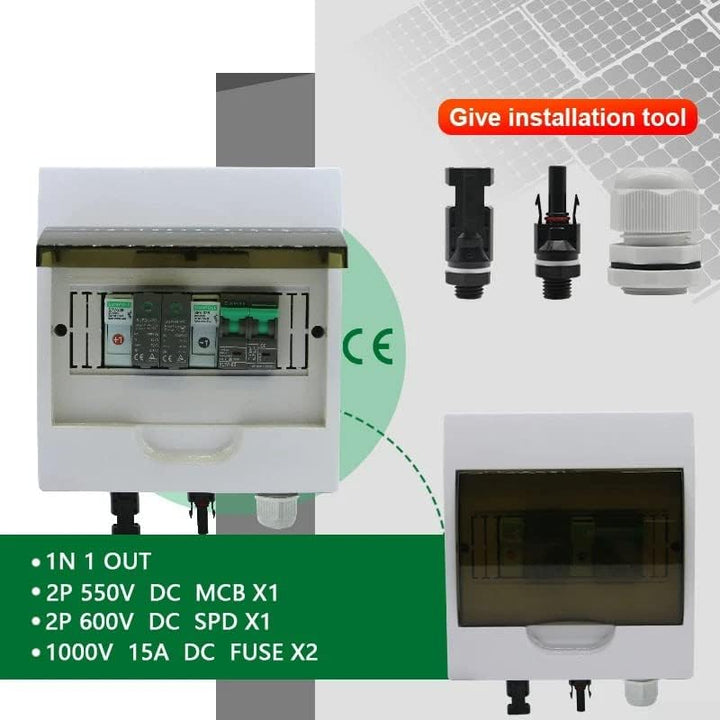 Solar-PV-Kombinierbox, 550 V, 1-in-1-Ausgang, 1-saitig, Solar-PV-Kombinationsbox, Schutz, wasserdich