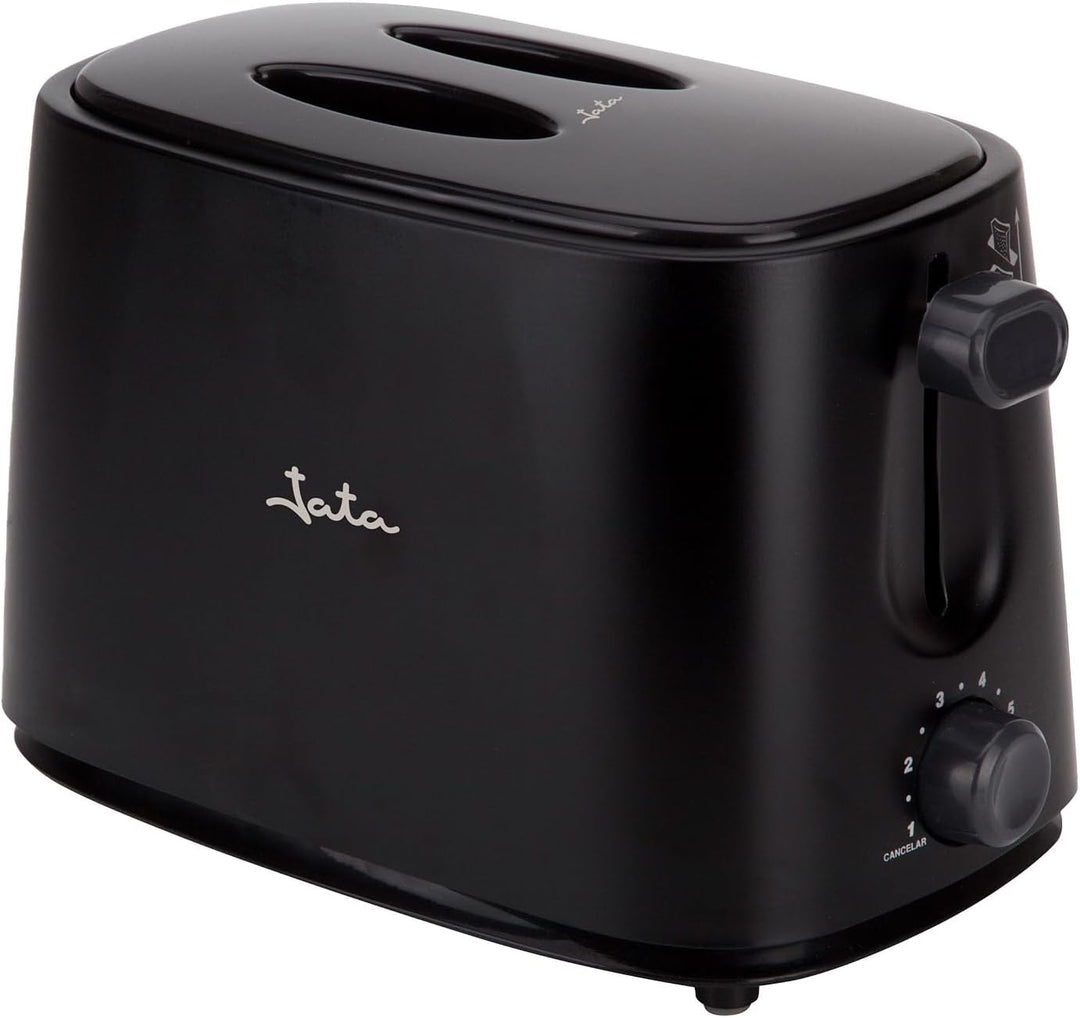Jata TT631 Schwarzer Toaster mit Schutzkappe und zwei extra breiten Schlitzen, mit elektronischem Ro
