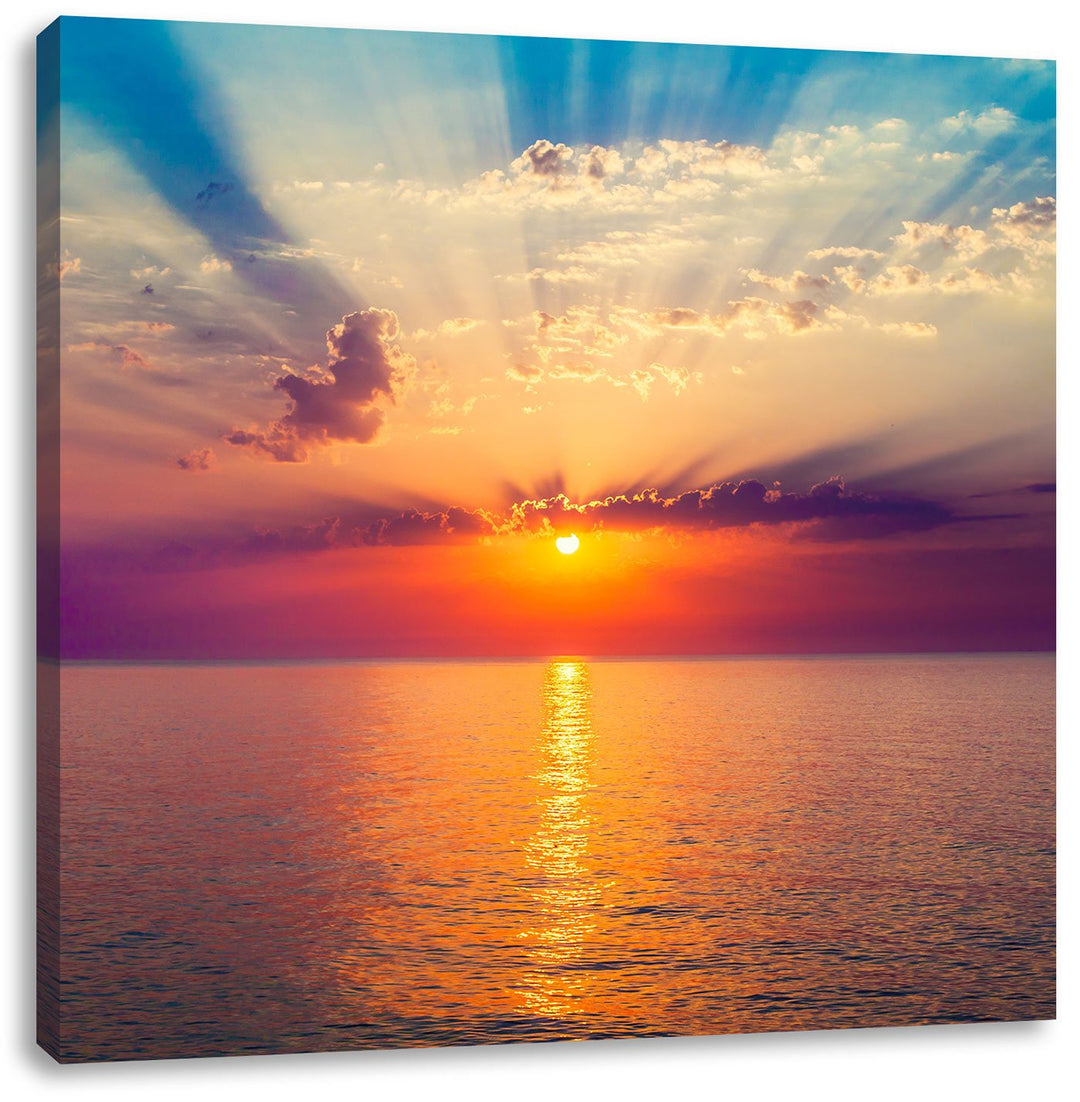 Meer im Sonnenaufgang, Format: 70x70 auf Leinwand, XXL riesige Bilder fertig gerahmt mit Keilrahmen,