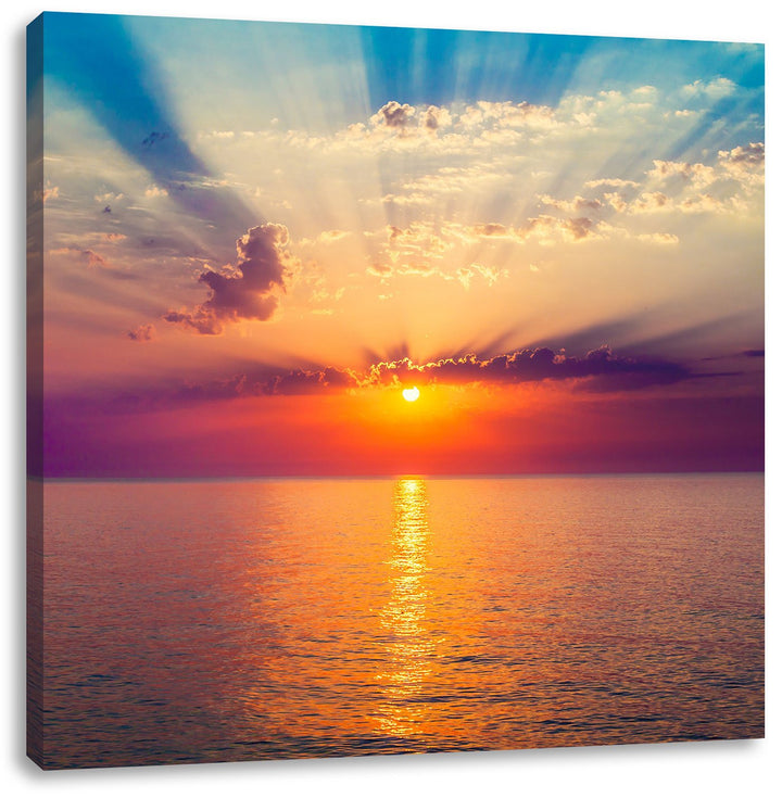 Meer im Sonnenaufgang, Format: 70x70 auf Leinwand, XXL riesige Bilder fertig gerahmt mit Keilrahmen,