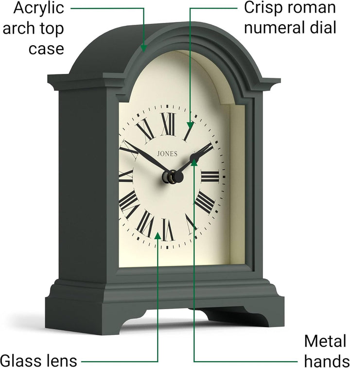 JONES CLOCKS® Bistro kaminuhr | Klassisches Design Einer Arch top Carriage Uhr | Grün | Zeitgenössis