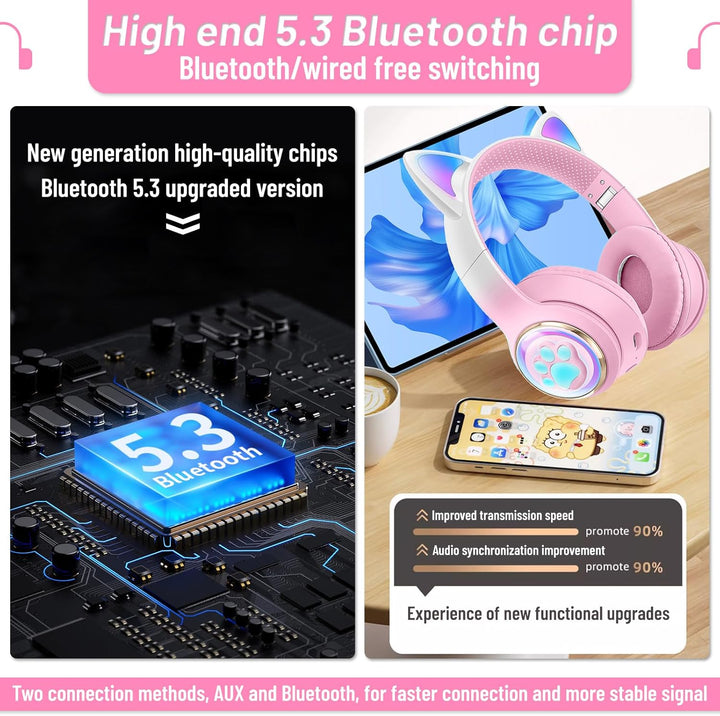 Katzenohr Kopfhörer Kindergeburtstag Geschenke Kind LED Katzenohren Farbgradient Kabellose Bluetooth