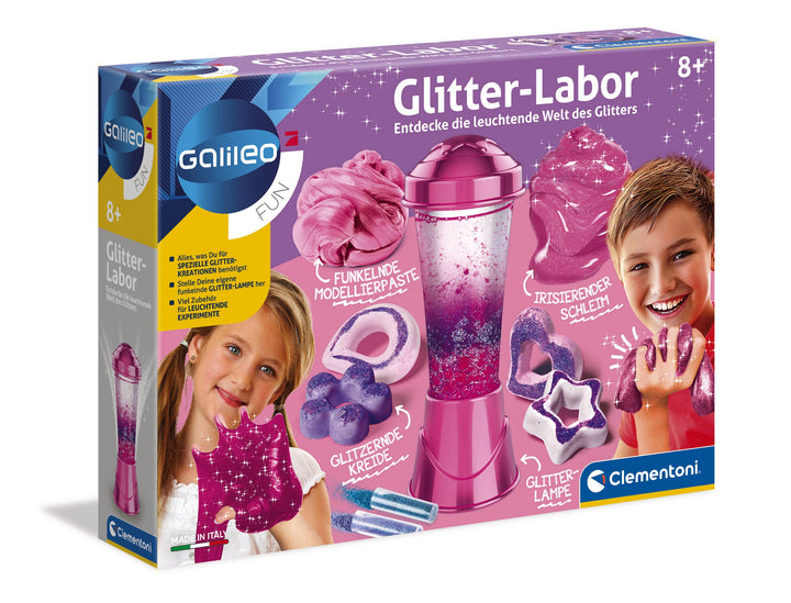 Clementoni Galileo Fun – Glitter-Labor, Basteln & Experimentieren mit Glitzer, Kreide/Schleim/Modell