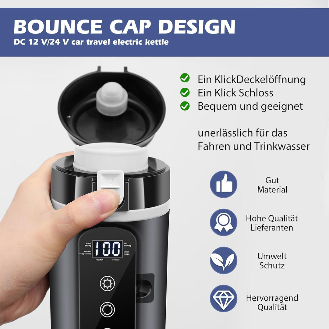 Wasserkocher für Auto, Reisewasserkocher 500ml, Tragbarer Auto Wasserkocher 12V 24V Elektrischer, mi