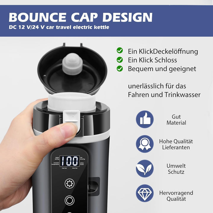 Wasserkocher für Auto, Reisewasserkocher 500ml, Tragbarer Auto Wasserkocher 12V 24V Elektrischer, mi