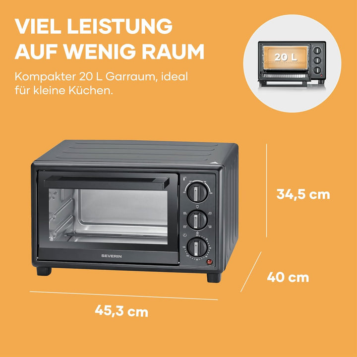 Severin Back- und Toastofen, Bake&Toast, 20L, bis 230°C, Umluft-Funktion, Ober- und Unterhitze, inkl