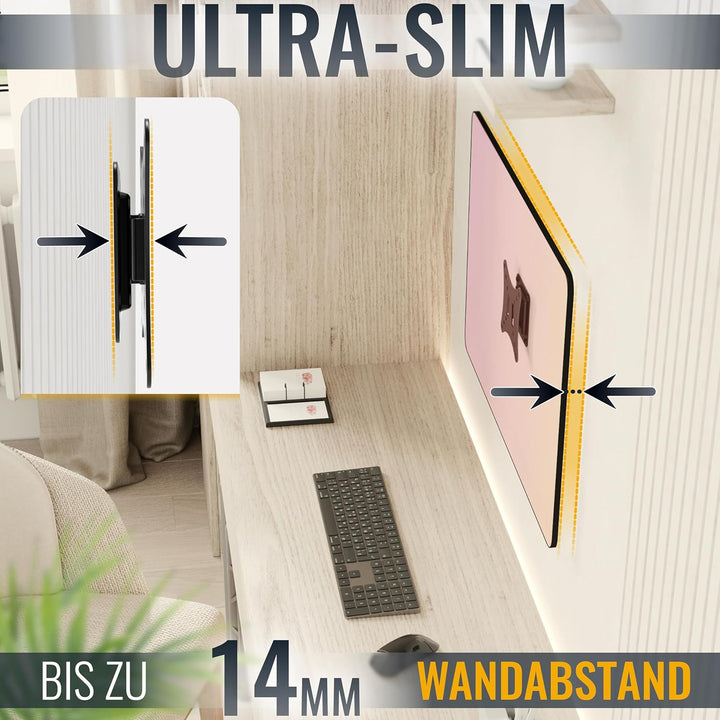 RICOO PC Monitor Wandhalterung Flach für 13-29 Zoll, Monitor Halterung Wand F0111, Monitorhalterung,