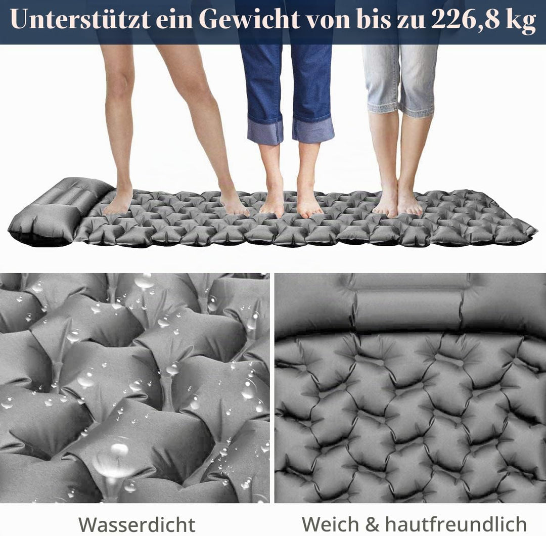 Isomatte Camping, Ultraleichte Aufblasbare Isomatte mit Kissen, wasserdichte und Feuchtigkeitsbestän