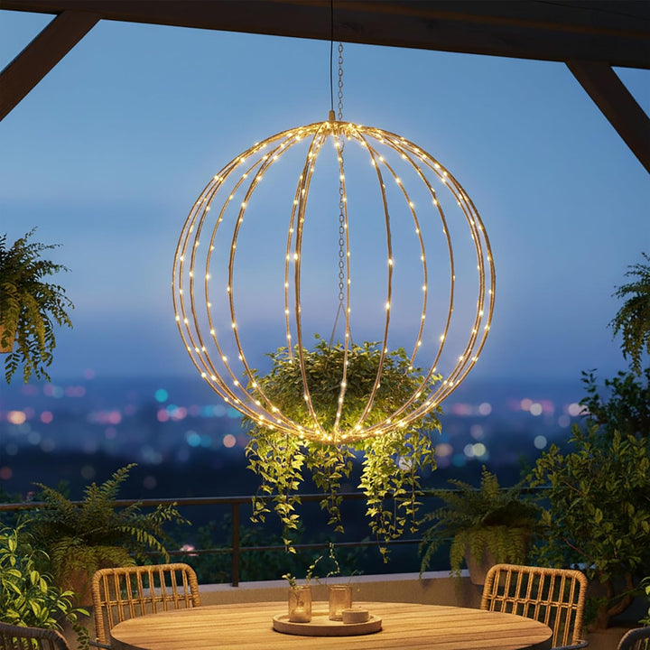 Leuchtkugel zum Hängen für Aussen 60 cm mit Timer und Stecker - 400 LED - Garten Dekoleuchte extra w
