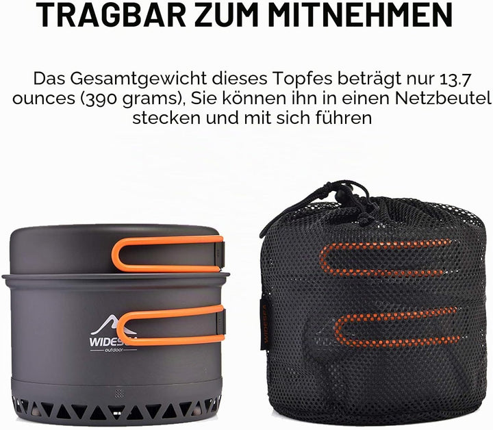 widesea Camping Kochgeschirr Outdoor Topf Pfanne Kochgeräte Wärme-Design für Wandern für 2-3 Persone